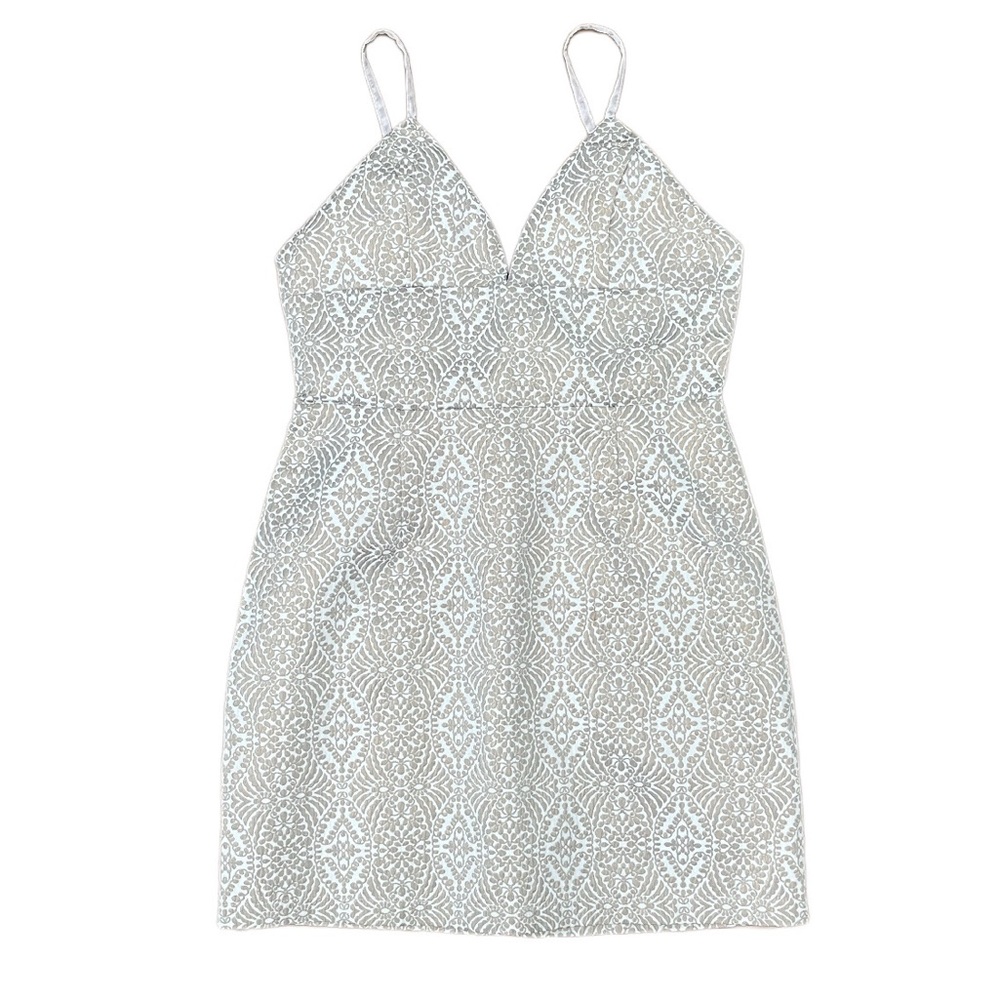 By The Way. Sleeveless V-Neck Silver/Champagne/Rose Metallic Mini Dress